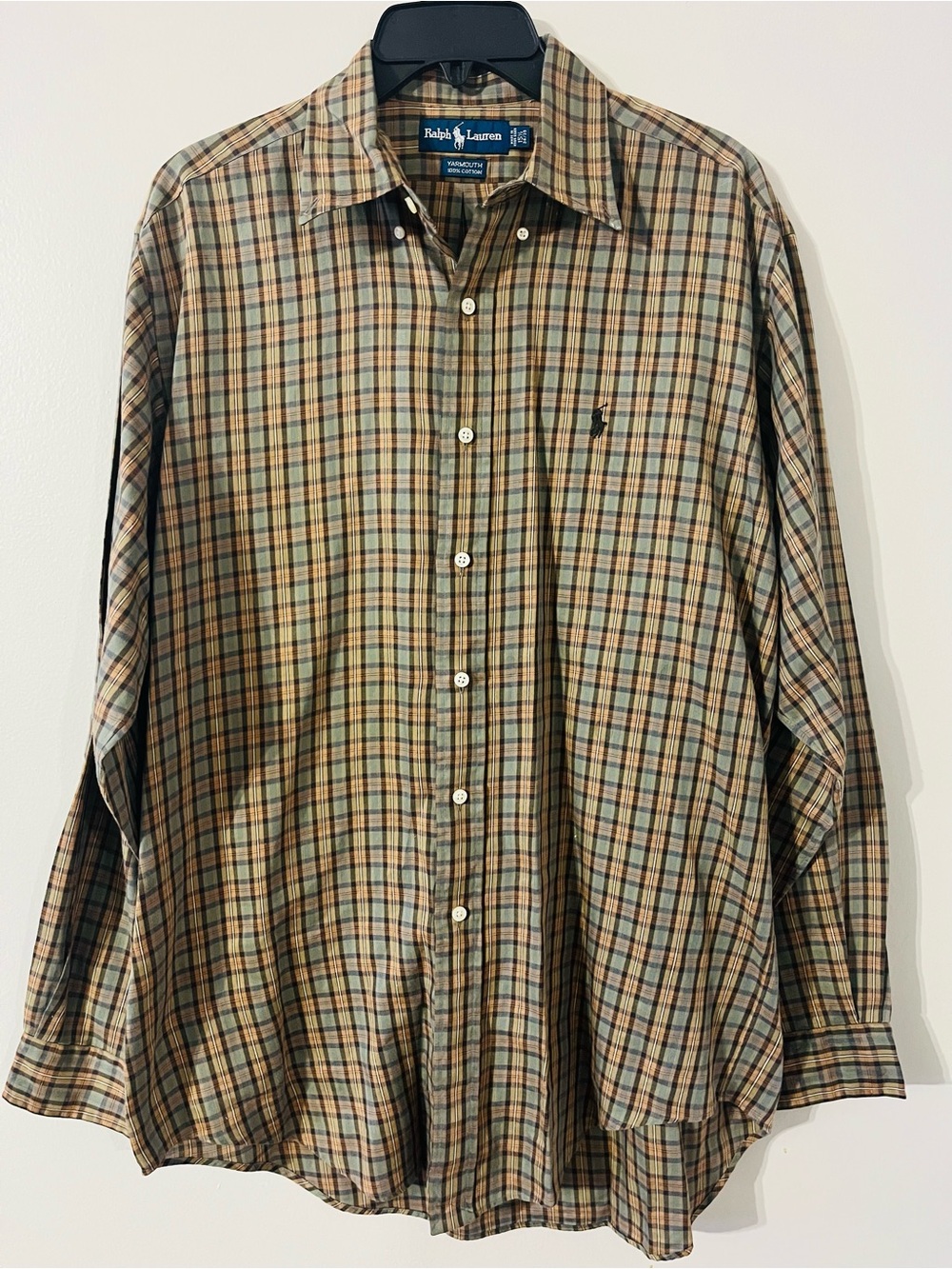 Large Ralph Lauren Men’s Brown Plaid Button-Down Shirt Sz 15 1/2